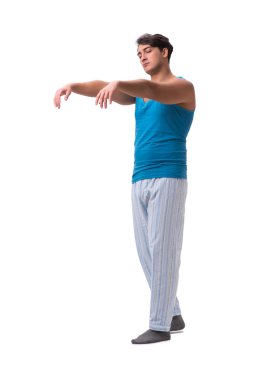 Uyanan adam, beyaz alarmlı saat ile izole