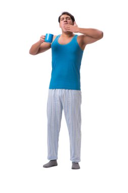 Uyanan adam, beyaz alarmlı saat ile izole