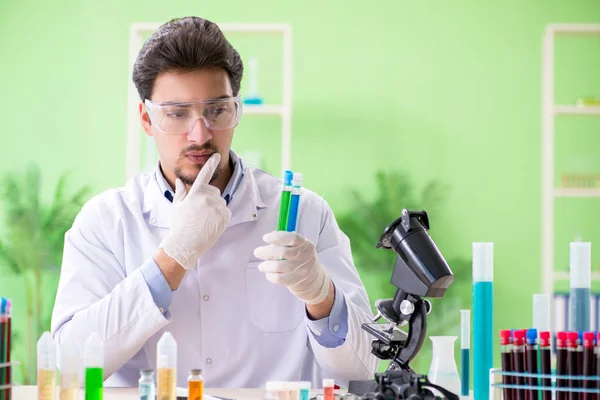 Homem químico que trabalha no laboratório — Fotografia de Stock