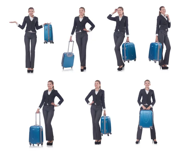 Donna con suitacasi che si prepara per le vacanze estive — Foto Stock