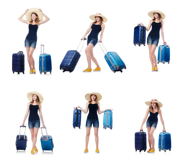 Woman with suitacases preparing for summer vacation — Stock Photo, Image