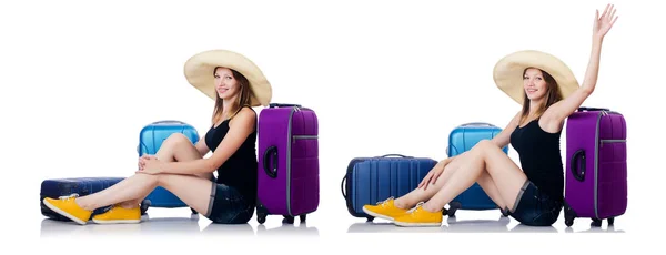 Woman with suitacases preparing for summer vacation — Stock Photo, Image