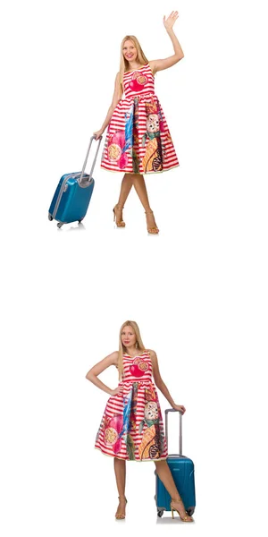 Woman with suitacases preparing for summer vacation — Stock Photo, Image