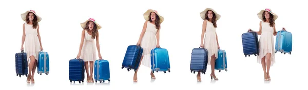 Reisende mit Koffer isoliert auf weißem Grund — Stockfoto