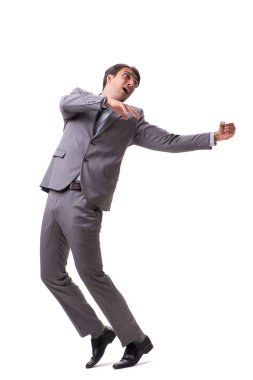 Beyaz arka plan üzerinde izole genç kukla işadamı