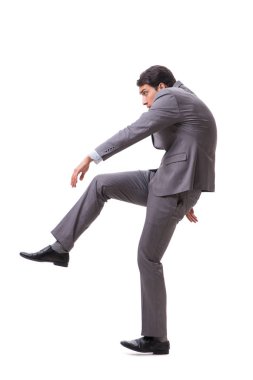 Beyaz arka plan üzerinde izole genç kukla işadamı