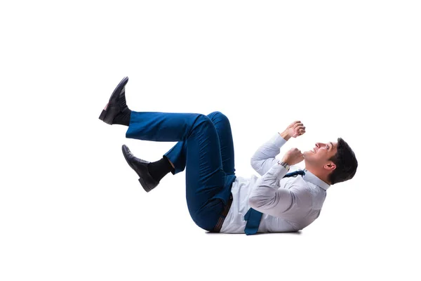 Biznesmen, leżącego na podłodze, na białym tle — Zdjęcie stockowe