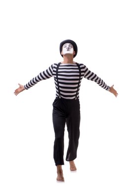 Genç pandomimci beyaz arkaplanda izole