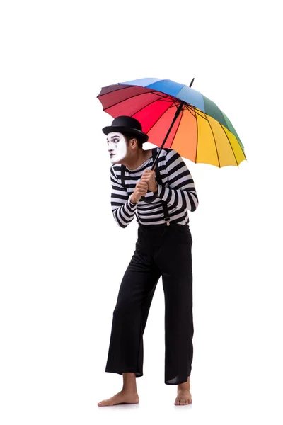 Mime with umbrella isolated on white background — Stock Photo, Image