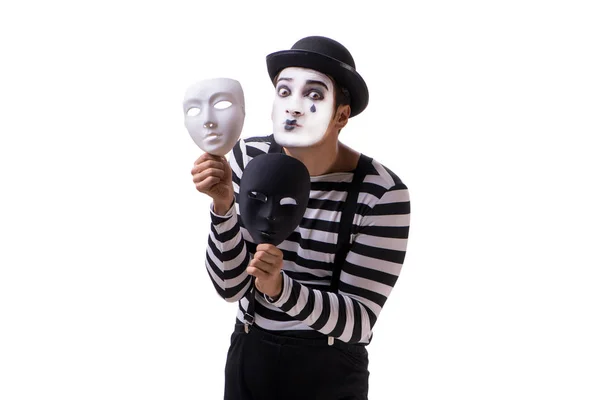 Mime avec masques isolés sur fond blanc — Photo