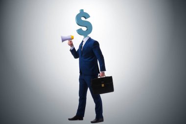 Kafası yerine dolar işareti olan bir iş adamı.