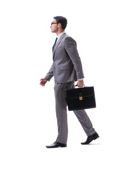 Businessman with briefcase isolated on white — Stock Photo, Image