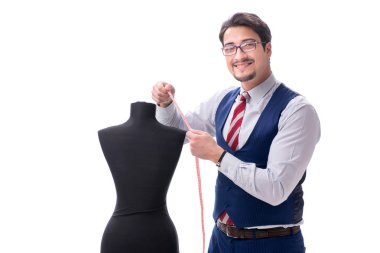 Beyaz arkaplanda erkek terzi izole edildi