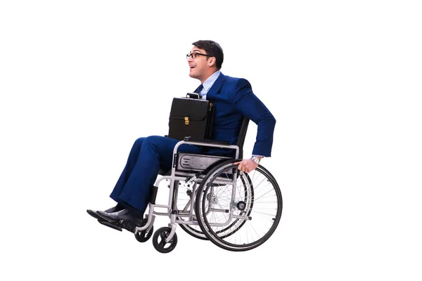 Бизнесмен с инвалидной коляской изолирован на белом фоне — стоковое фото