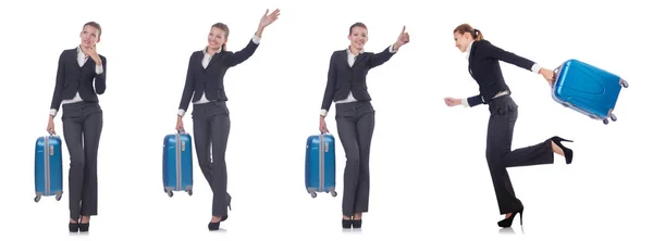 Woman with suitacases preparing for summer vacation — Stock Photo, Image