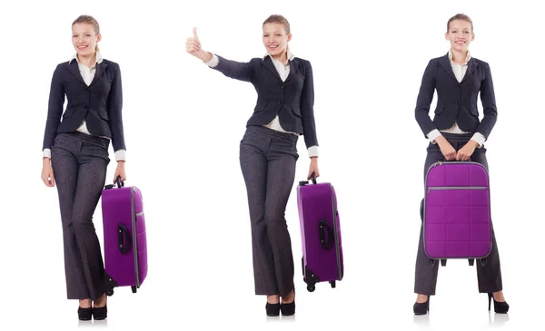 Donna con suitacasi che si prepara per le vacanze estive — Foto Stock