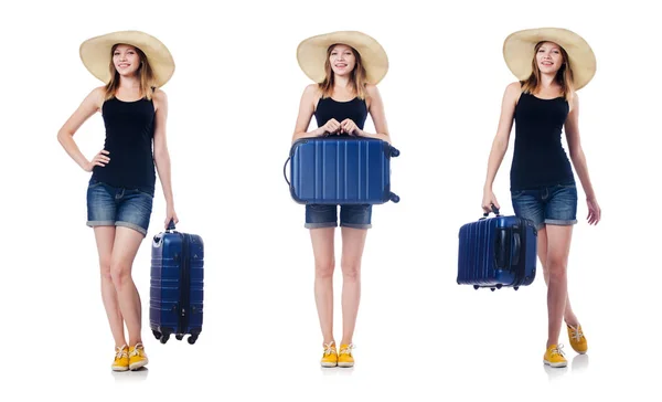 Woman with suitacases preparing for summer vacation — Stock Photo, Image