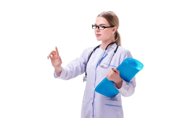 Mujer joven médico aislado sobre fondo blanco —  Fotos de Stock