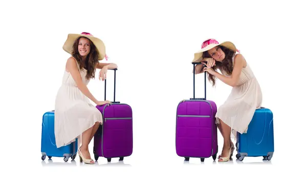 Mujer yendo a vacaciones de verano aislado en blanco — Foto de Stock