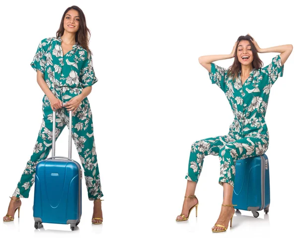 Mulher com suitacases se preparando para férias de verão — Fotografia de Stock