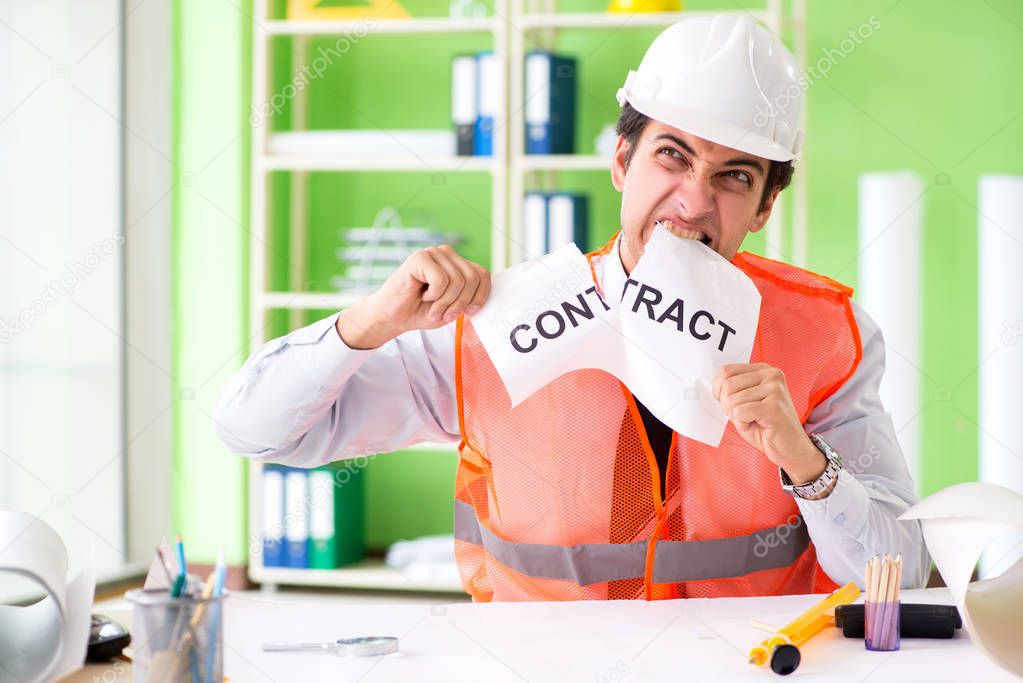 Angry construction supervisor cancelling contract 