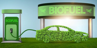 Car powered by biofuel - 3d rendering clipart