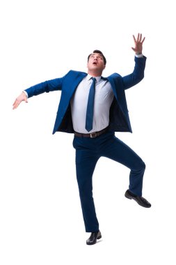 Komik poz üzerinde beyaz izole iş adamı