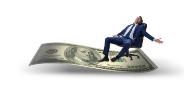 Beyaz adam izole doları banknot üzerinde mutlu işadamı