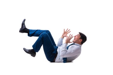 Yerdeki beyaz izole yalan işadamı