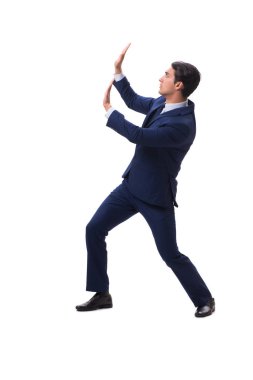 Genç işadamı beyaz arka planda izole edilmiş 