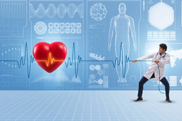 Καρδιολόγος στην έννοια της τηλεϊατρικής με καρδιακό ρυθμό — Φωτογραφία Αρχείου