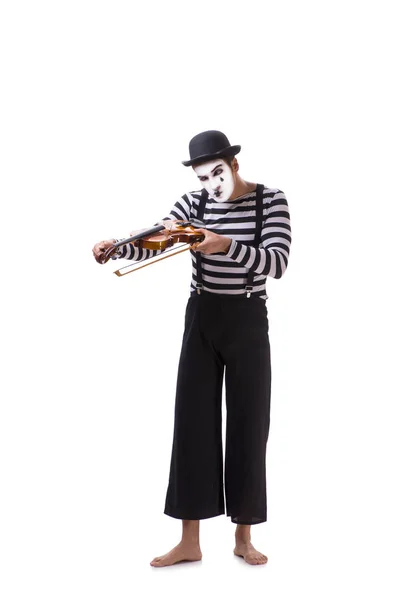 Mime playing violin isolated on white — Stock Photo, Image
