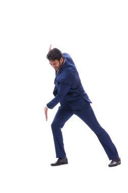 Genç işadamı beyaz arka planda izole edilmiş. 