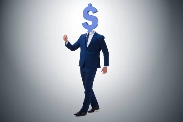 Бизнесмен с табличкой доллара вместо головы — стоковое фото