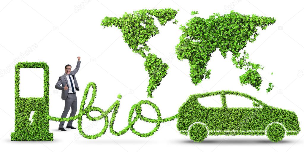 Businessman with car powered with biofuel