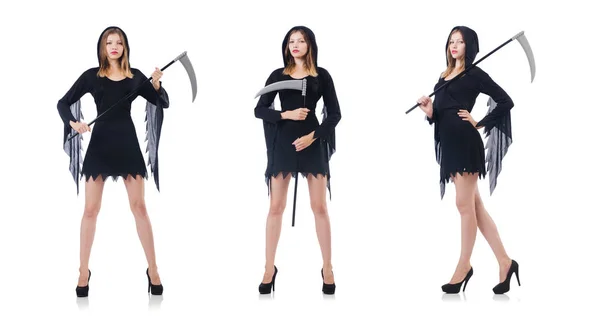 Mulher no conceito halloween com foice — Fotografia de Stock