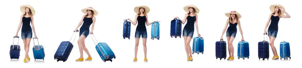 Nő a felkészülés a nyaralás suitacases — Stock Fotó