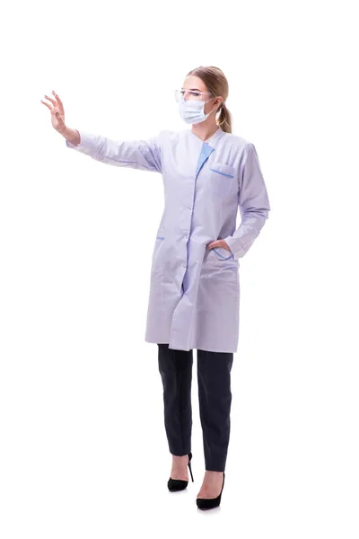 흰 배경에 고립된 젊은 여자 의사 — 스톡 사진