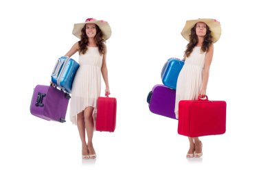 Beyaz bavullu kadın gezgin.