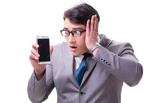 Homme d'affaires avec téléphone portable isolé sur blanc — Photo