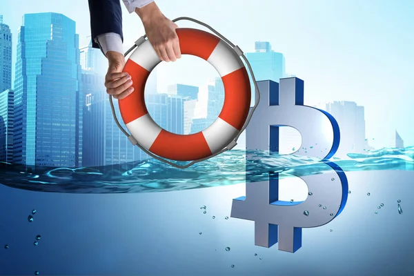 Empresário salvar moeda bitcoin da inflação — Fotografia de Stock