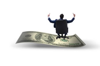 Beyaz adam izole doları banknot üzerinde mutlu işadamı