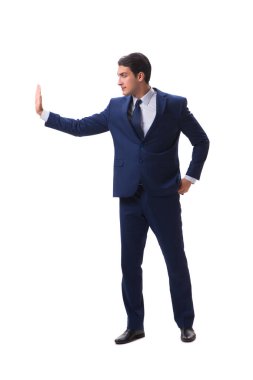 Genç işadamı beyaz arka planda izole edilmiş 