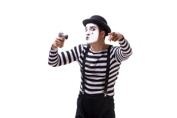 Mime with handgun isolated on white background — Stock Photo, Image