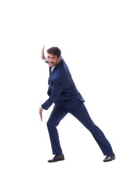 Genç işadamı beyaz arka planda izole edilmiş. 