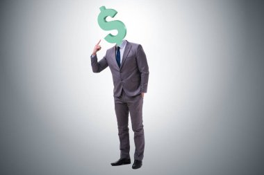 Kafası yerine dolar işareti olan bir iş adamı.
