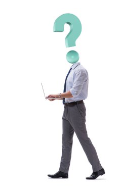 Kafası yerine soru işareti olan bir iş adamı.