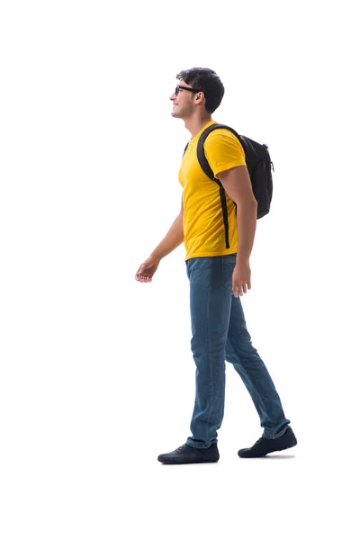Young student with backpack isolated on white — Stock Photo, Image