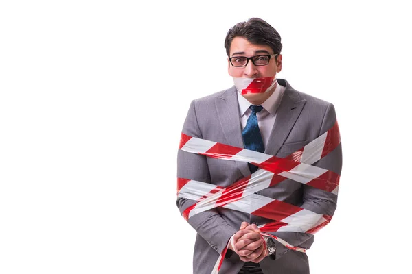 Empresário amarrado por fita isolante em branco — Fotografia de Stock