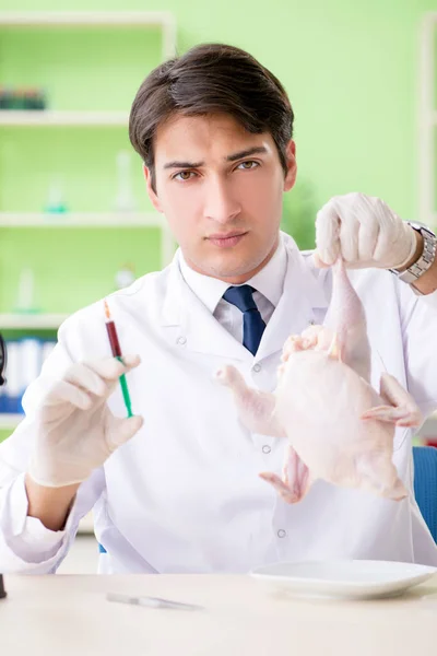 Lab assistant testing GMO chicken